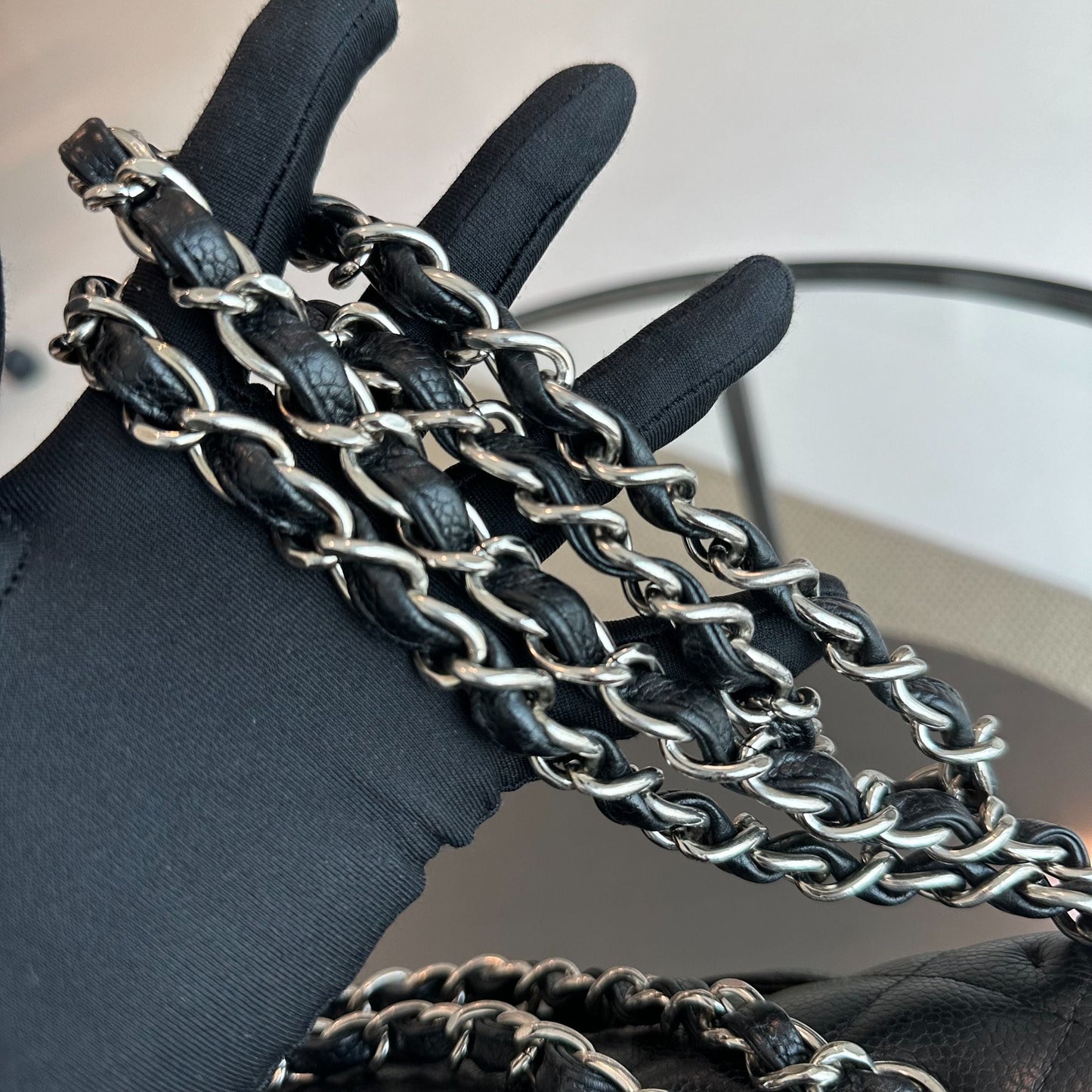 Caviar Jumbo Classic Flap Single Flap Quilted Calfskin Black SHW No 13