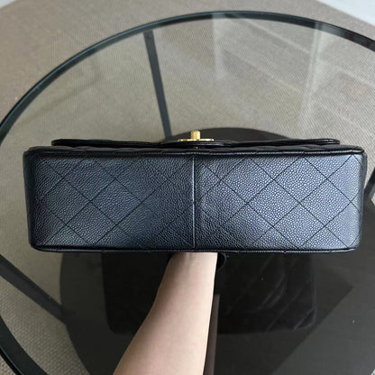 Caviar Jumbo Classic Flap Single Flap Quilted Grained Calfskin Black Golden Hardware Series 13
