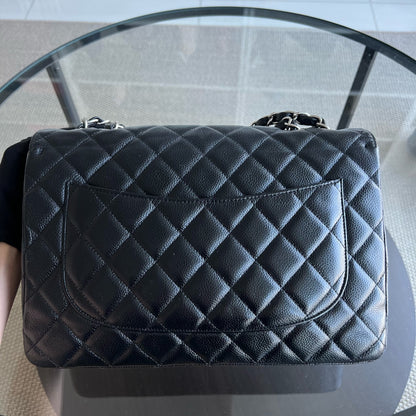 Chanel Caviar Jumbo Classic Flap Single Flap Quilted Grained Calfskin Black Silver Hardware Series 13