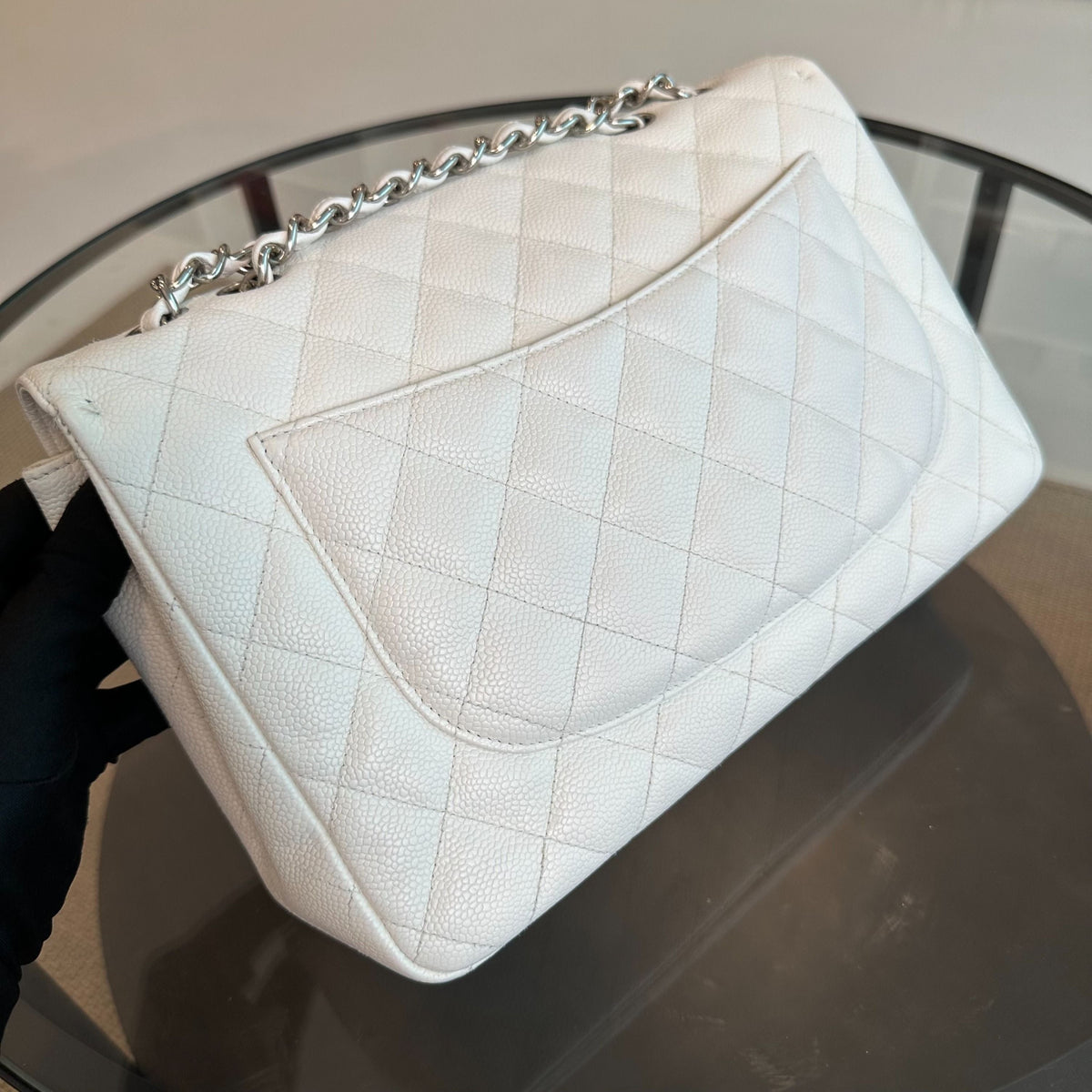 Caviar Jumbo Classic Flap Single Flap White SHW No 13