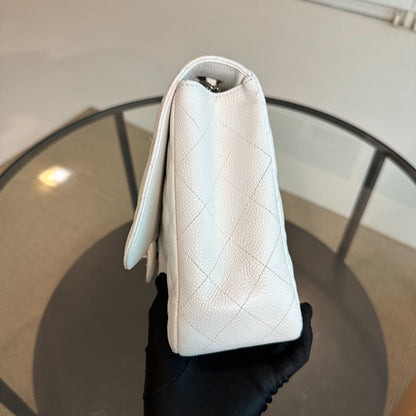 Caviar Jumbo Classic Flap Single Flap White SHW No 13