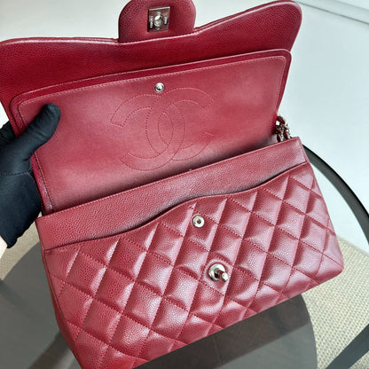 Caviar Jumbo Double Flap Classic Flap 30CM Cross Body Burgundy SHW No 14