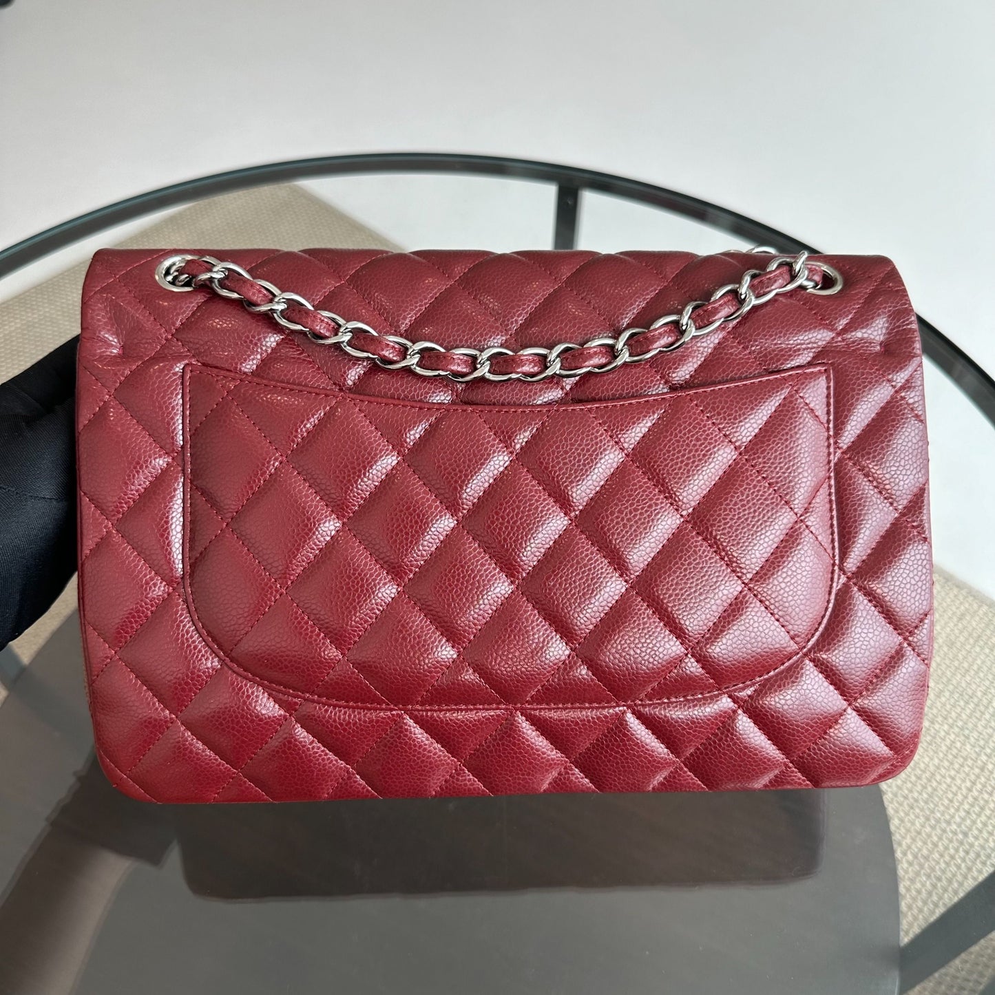 Caviar Jumbo Double Flap Classic Flap 30CM Cross Body Burgundy SHW No 14