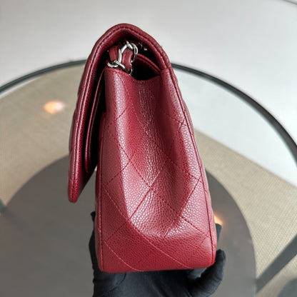 Caviar Jumbo Double Flap Classic Flap 30CM Cross Body Burgundy SHW No 14