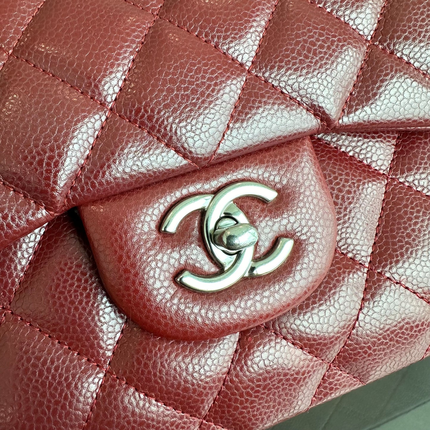 Caviar Jumbo Double Flap Classic Flap 30CM Cross Body Burgundy SHW No 14