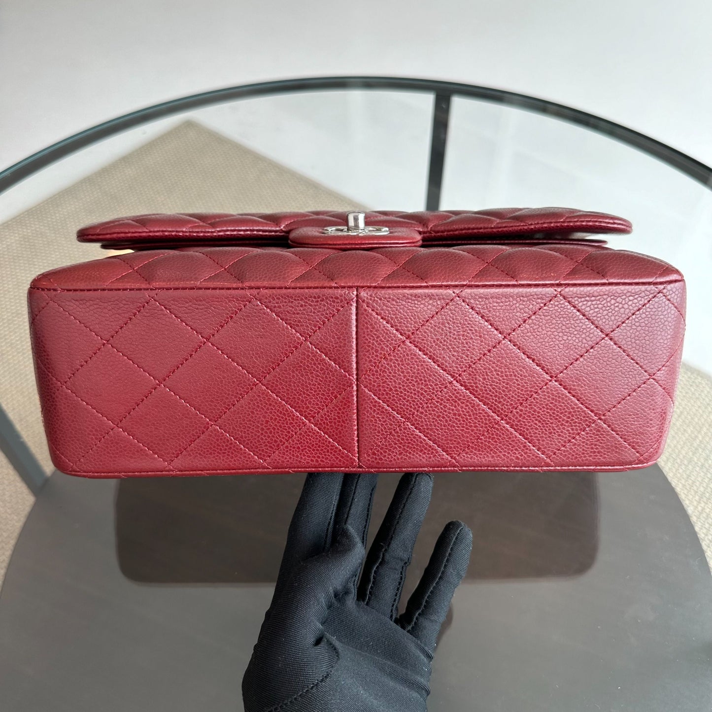 Caviar Jumbo Double Flap Classic Flap 30CM Cross Body Burgundy SHW No 14
