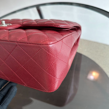 Caviar Jumbo Double Flap Classic Flap 30CM Cross Body Burgundy SHW No 14