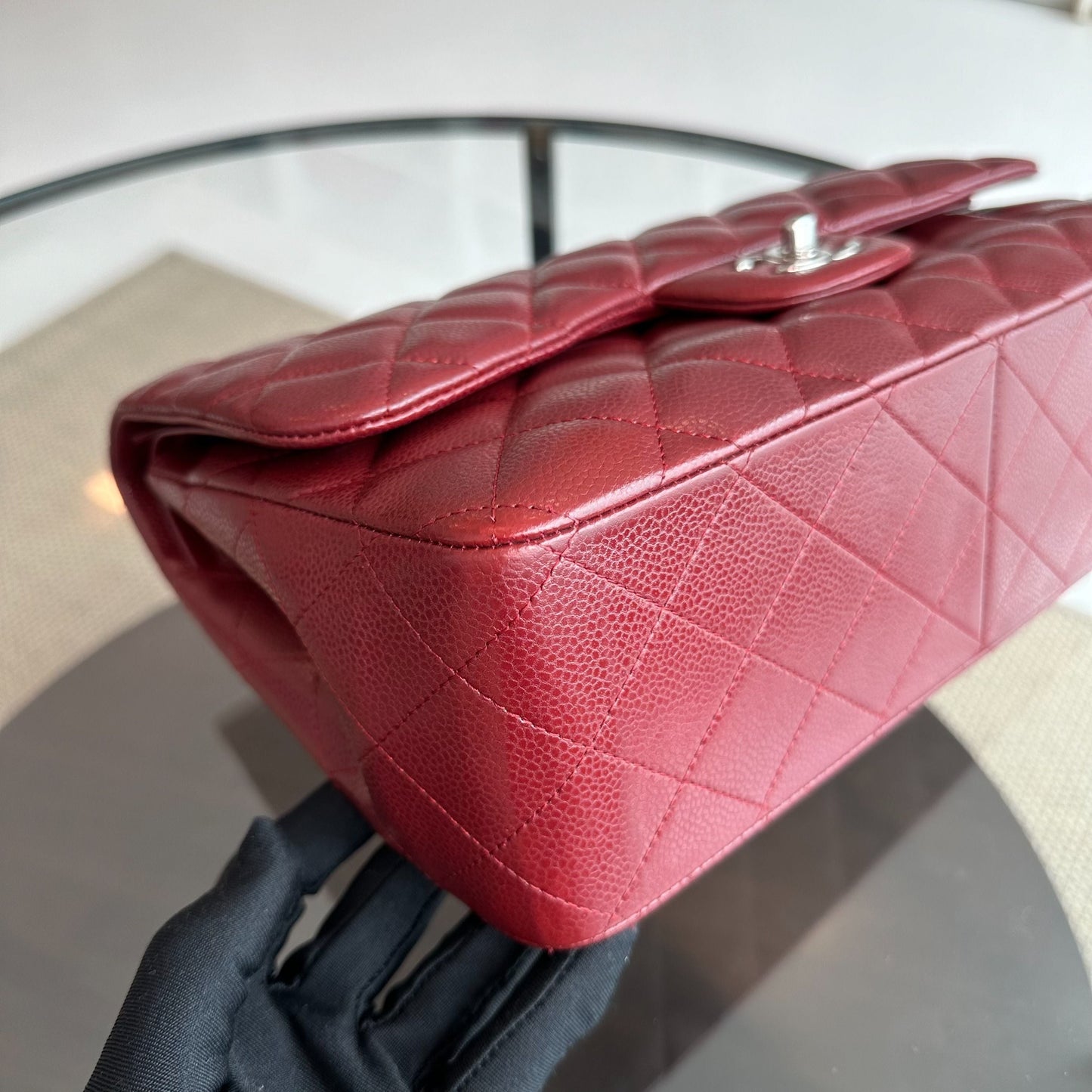 Caviar Jumbo Double Flap Classic Flap 30CM Cross Body Burgundy SHW No 14