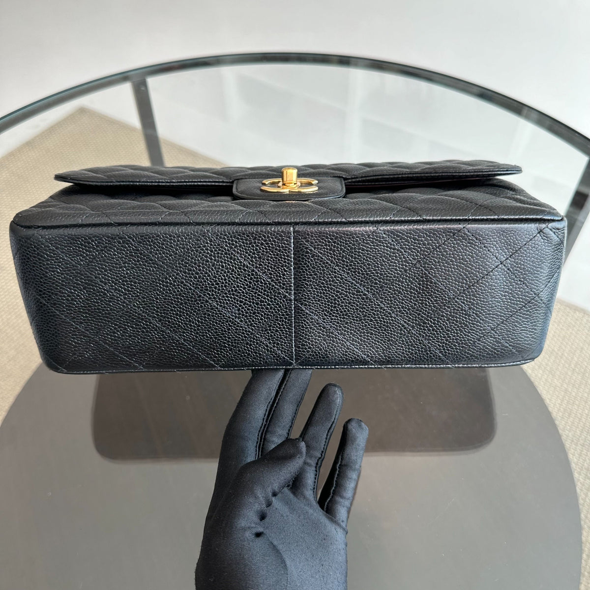 Caviar Jumbo Double Flap Classic Flap Black GHW No 16