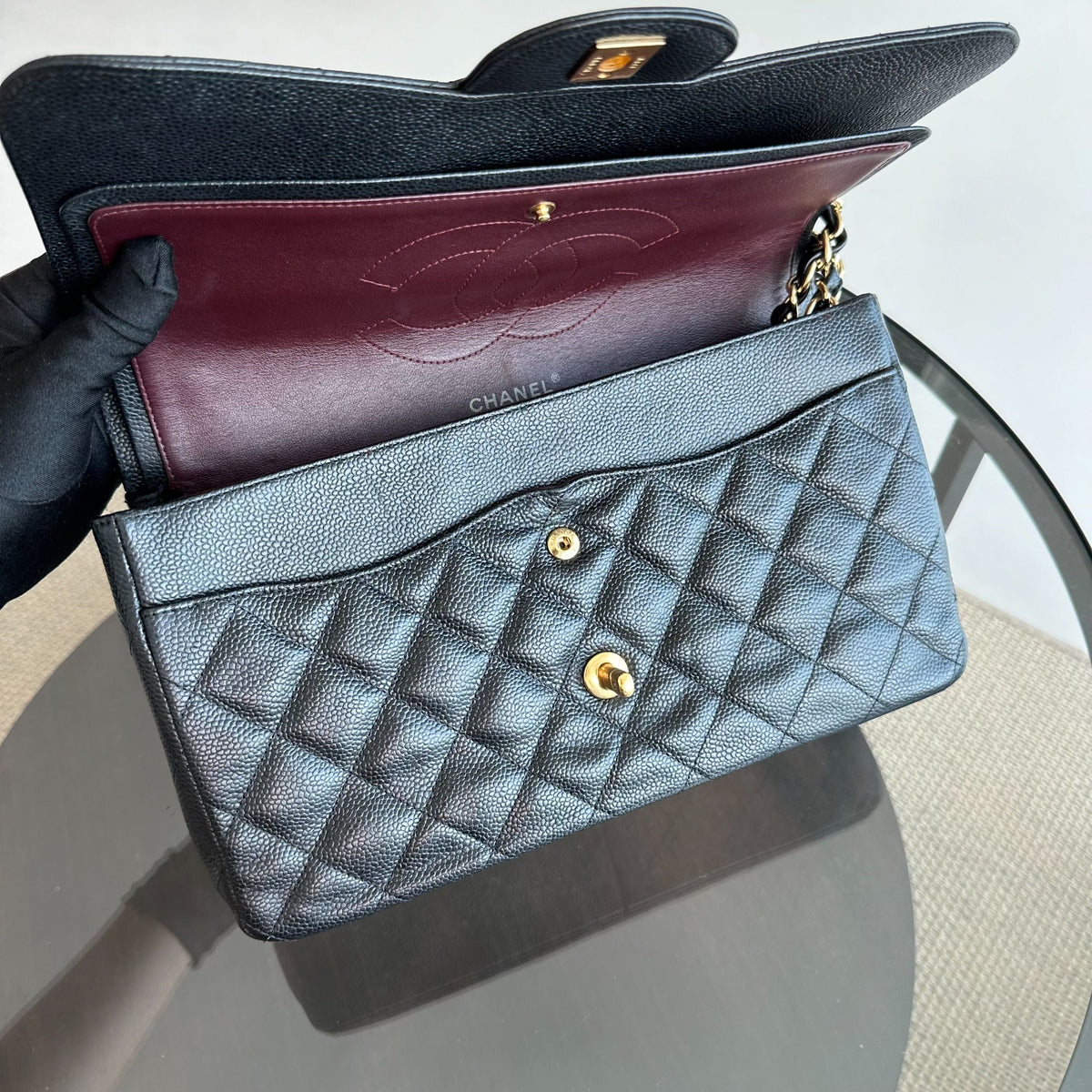 Caviar Jumbo Double Flap Classic Flap Black GHW No 16