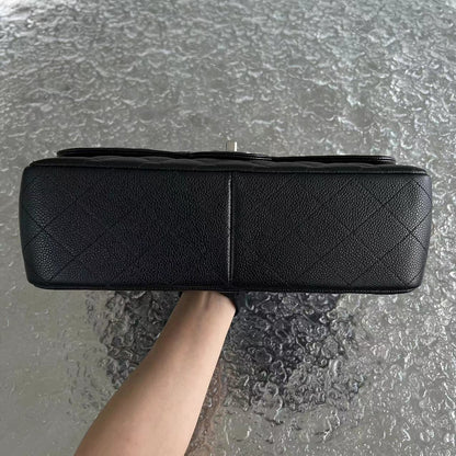Caviar Jumbo Double Flap Classic Flap Quilted Calfskin Black Silver Hardware Series 19