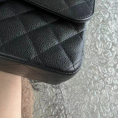 Caviar Jumbo Double Flap Classic Flap Quilted Calfskin Black Silver Hardware Series 19