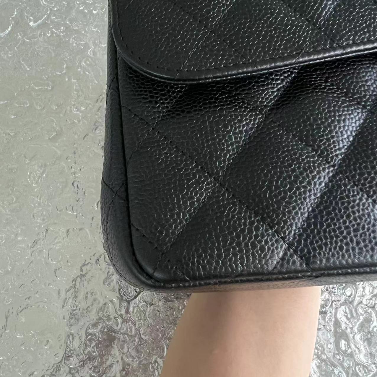Caviar Jumbo Double Flap Classic Flap Quilted Calfskin Black Silver Hardware Series 19