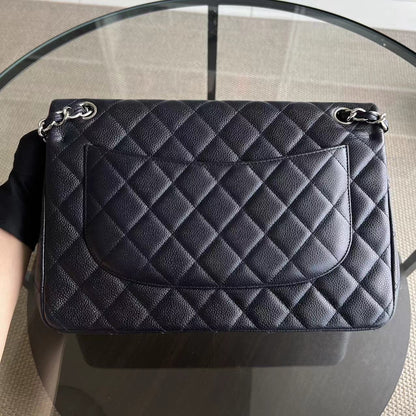 Caviar Jumbo Double Flap Classic Flap Quilted Calfskin Dark Blue Purple SHW No 18
