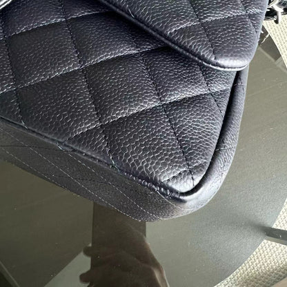Caviar Jumbo Double Flap Classic Flap Quilted Calfskin Dark Blue Purple SHW No 18
