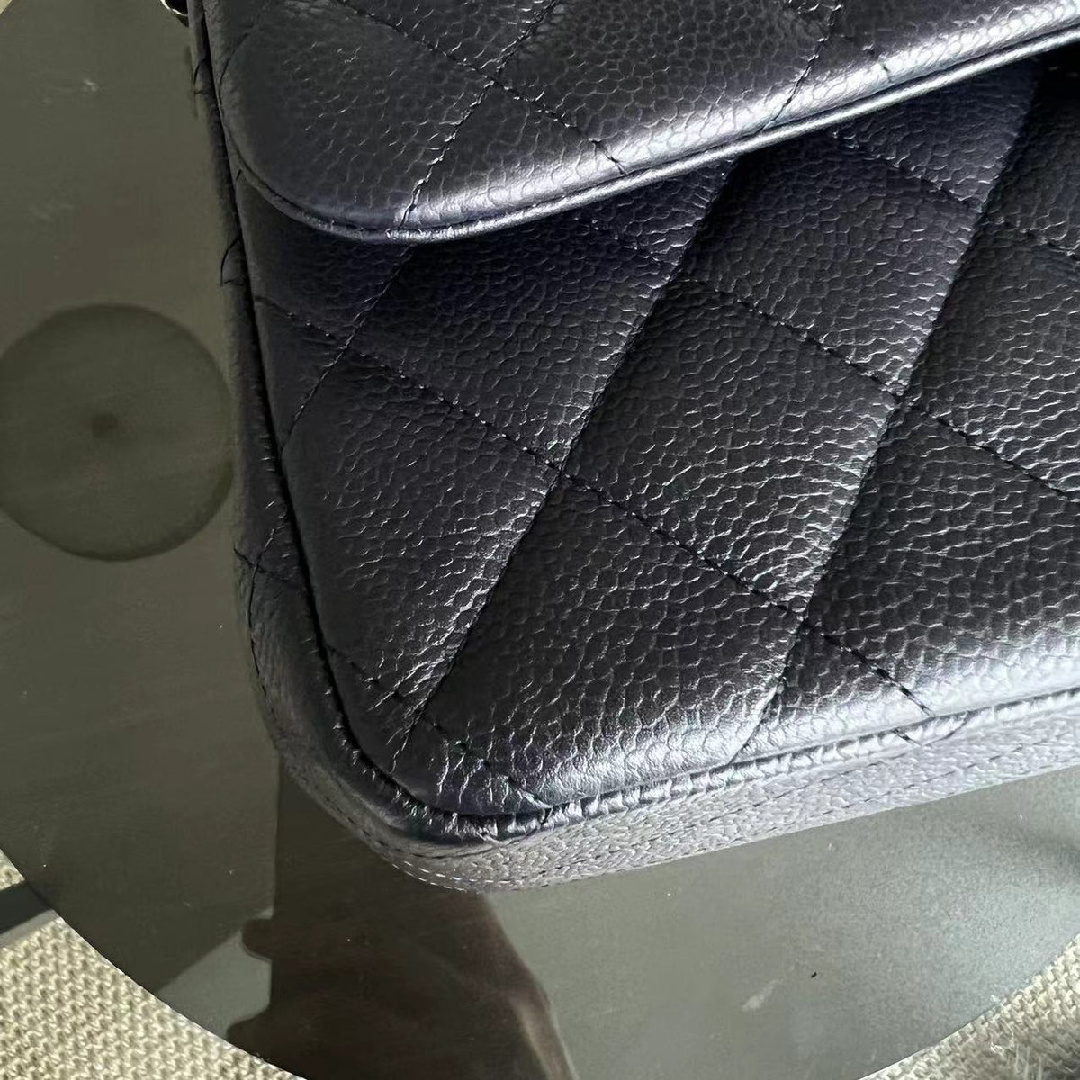 Caviar Jumbo Double Flap Classic Flap Quilted Calfskin Dark Blue Purple SHW No 18