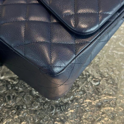 Caviar Jumbo Double Flap Classic Flap Quilted Calfskin Navy Blue SHW No 18