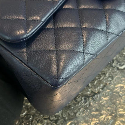 Caviar Jumbo Double Flap Classic Flap Quilted Calfskin Navy Blue SHW No 18