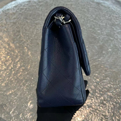 Caviar Jumbo Double Flap Classic Flap Quilted Calfskin Navy Blue SHW No 18