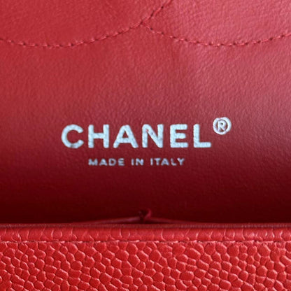 Caviar Jumbo Double Flap Classic Flap Quilted Calfskin Red SHW No 19