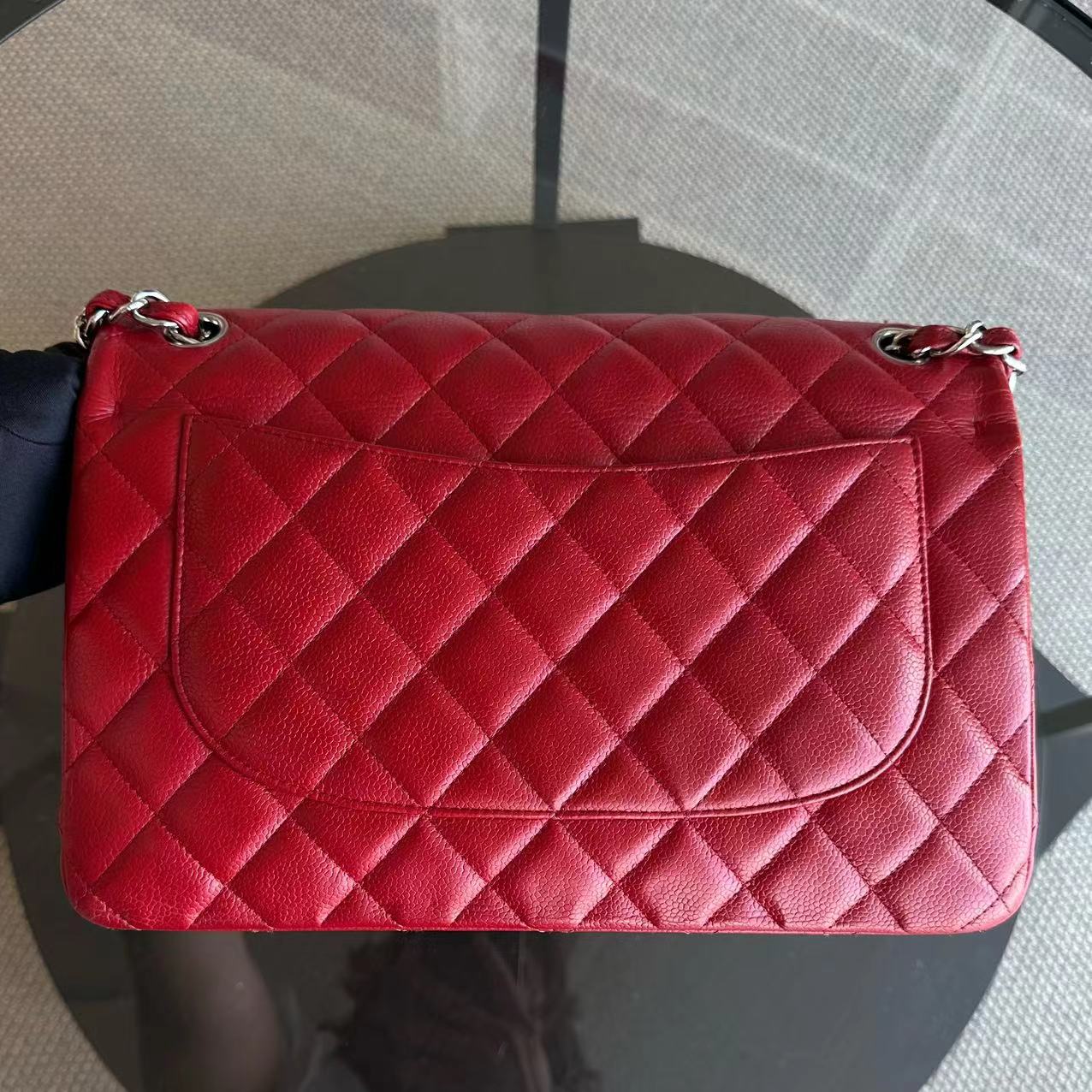 Caviar Jumbo Double Flap Classic Flap Quilted Calfskin Red SHW No 19