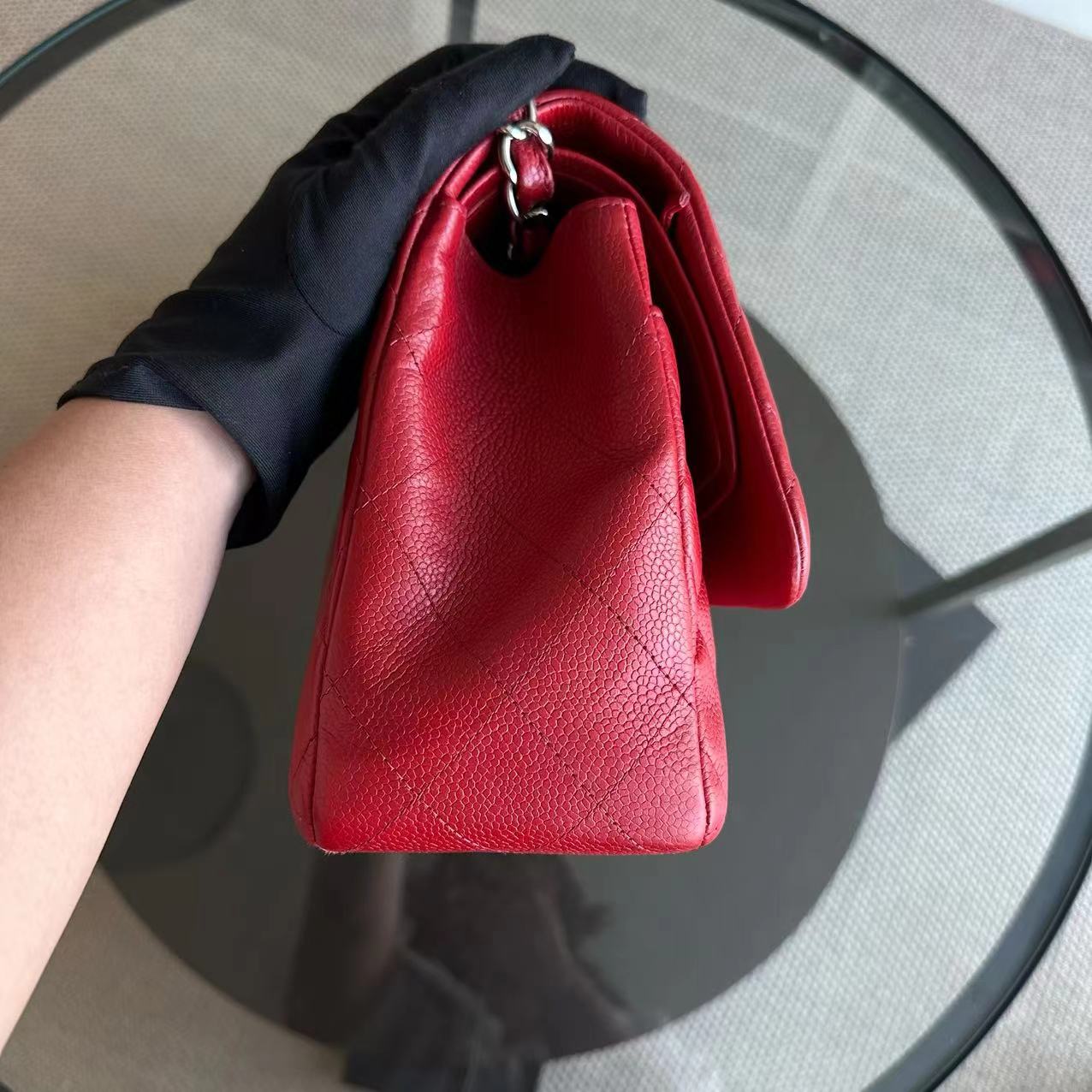 Caviar Jumbo Double Flap Classic Flap Quilted Calfskin Red SHW No 19