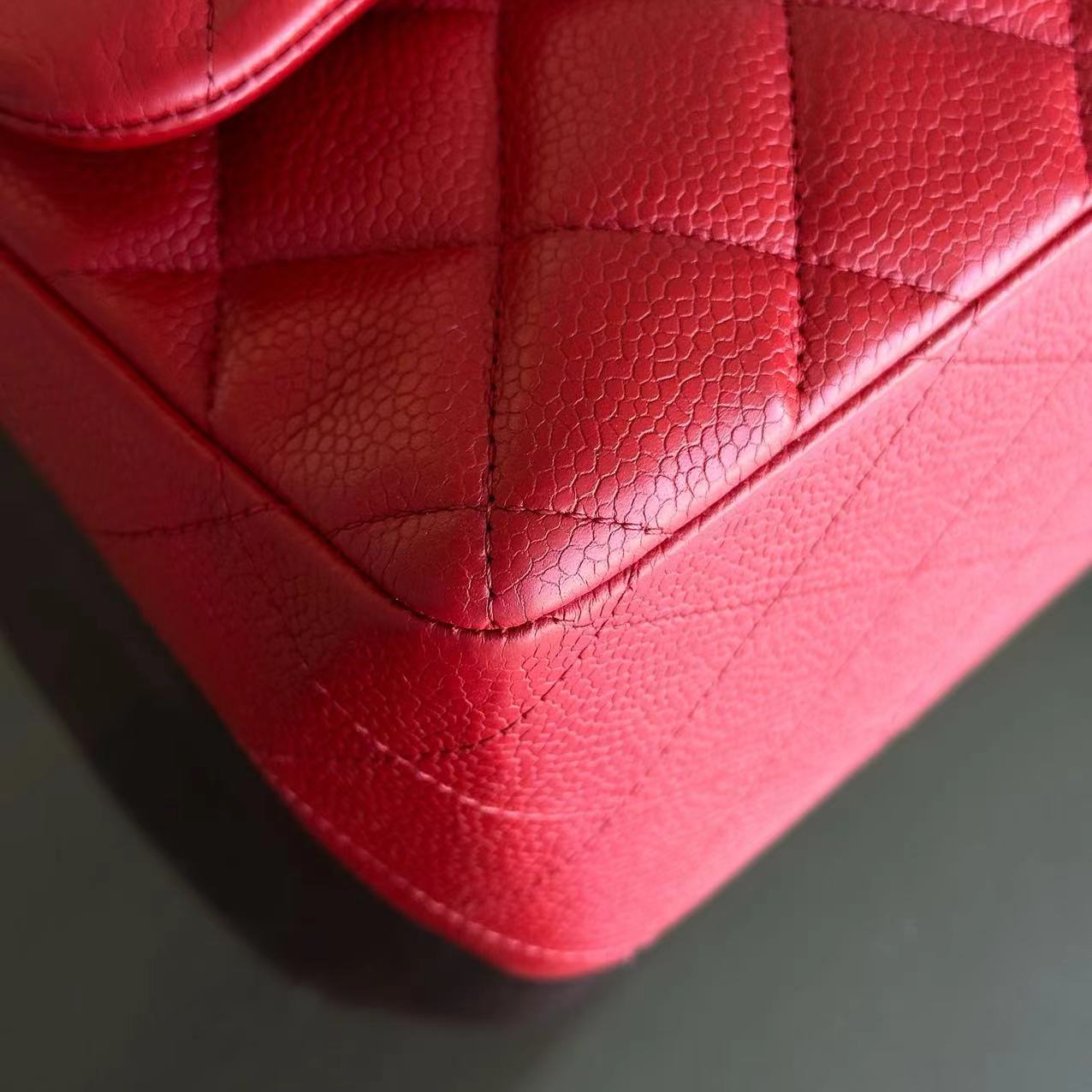 Caviar Jumbo Double Flap Classic Flap Quilted Calfskin Red SHW No 19