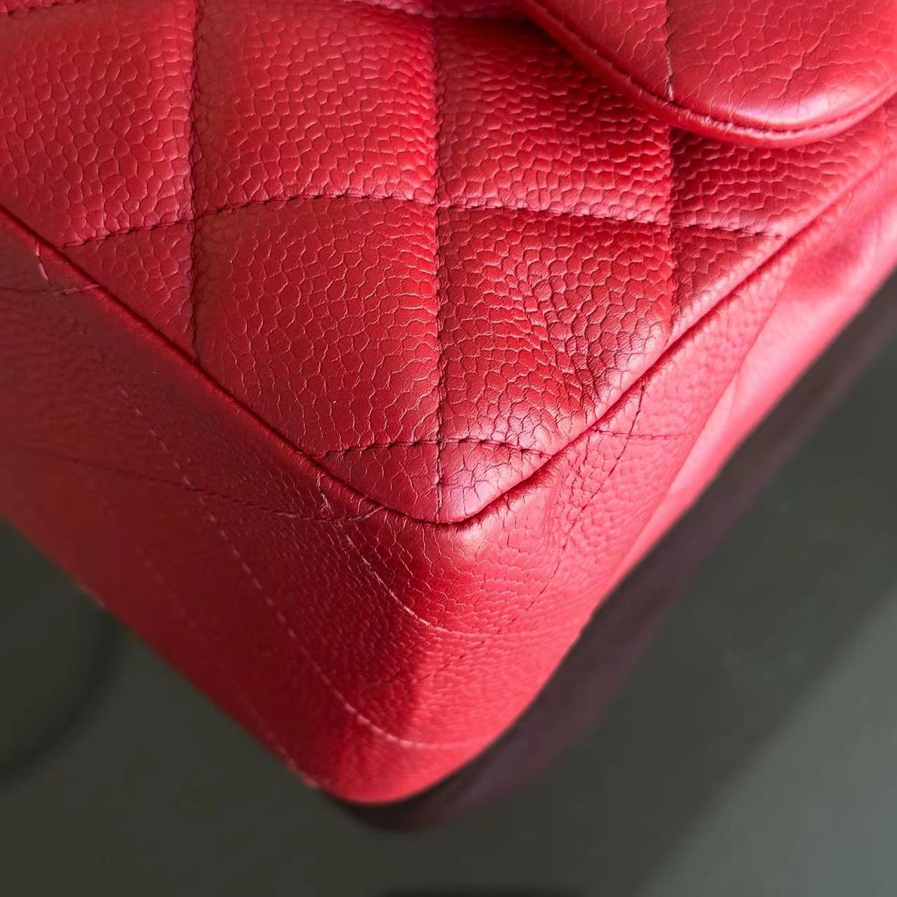 Caviar Jumbo Double Flap Classic Flap Quilted Calfskin Red SHW No 19