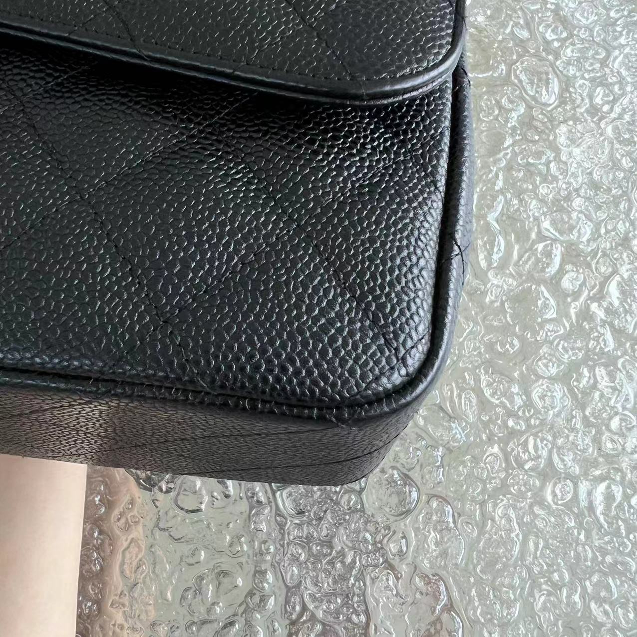 Caviar Jumbo Double Flap Classic Flap Quilted Grained Calfskin Black Silver Hardware Series 15