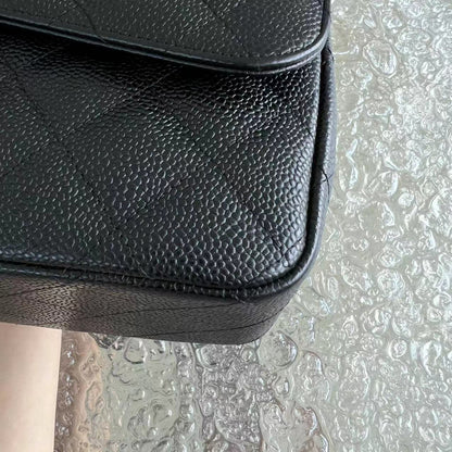Caviar Jumbo Double Flap Classic Flap Quilted Grained Calfskin Black Silver Hardware Series 15