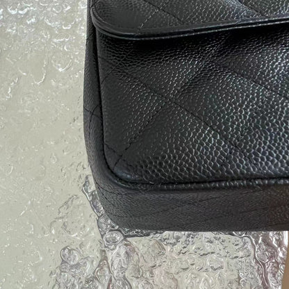 Caviar Jumbo Double Flap Classic Flap Quilted Grained Calfskin Black Silver Hardware Series 15