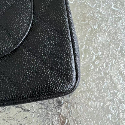 Caviar Jumbo Double Flap Classic Flap Quilted Grained Calfskin Black Silver Hardware Series 15