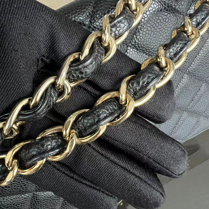 Caviar Maxi Classic Flap Single Flap Quilted Grained Calfskin Black Golden Hardware Series 13
