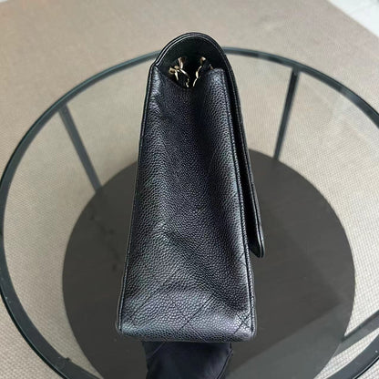 Caviar Maxi Classic Flap Single Flap Quilted Grained Calfskin Black Golden Hardware Series 13