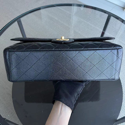 Caviar Maxi Double Flap Classic Flap 33CM Quilted Grained Calfskin Black Golden Hardware Series 14