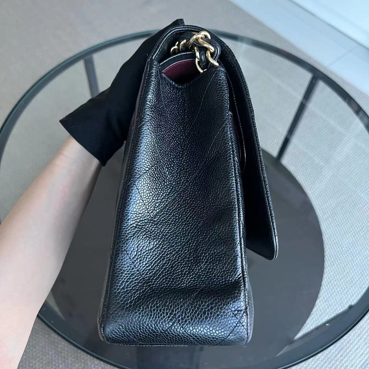Caviar Maxi Double Flap Classic Flap 33CM Quilted Grained Calfskin Black Golden Hardware Series 14