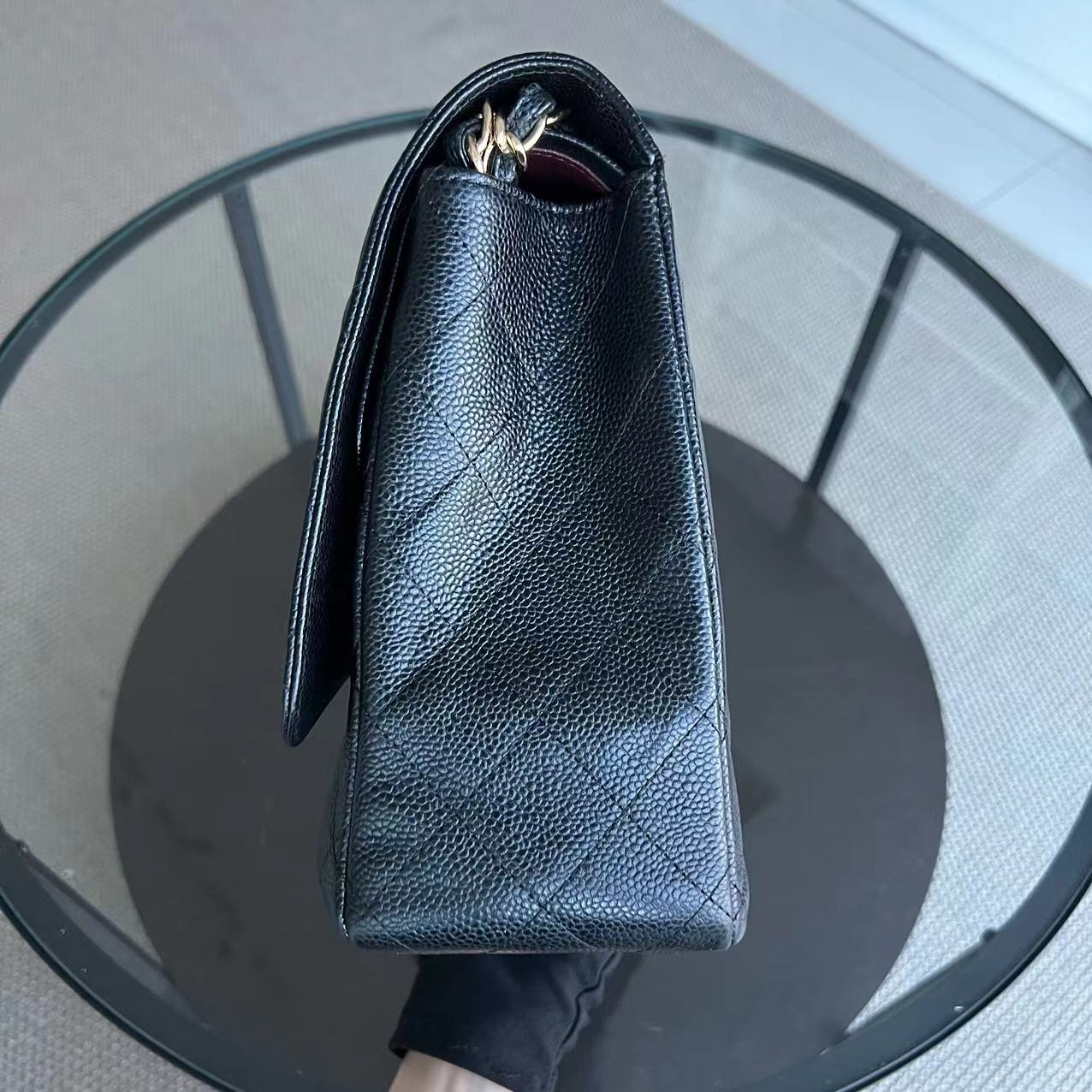 Caviar Maxi Double Flap Classic Flap 33CM Quilted Grained Calfskin Black Golden Hardware Series 14