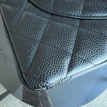 Caviar Maxi Double Flap Classic Flap 33CM Quilted Grained Calfskin Black Golden Hardware Series 14
