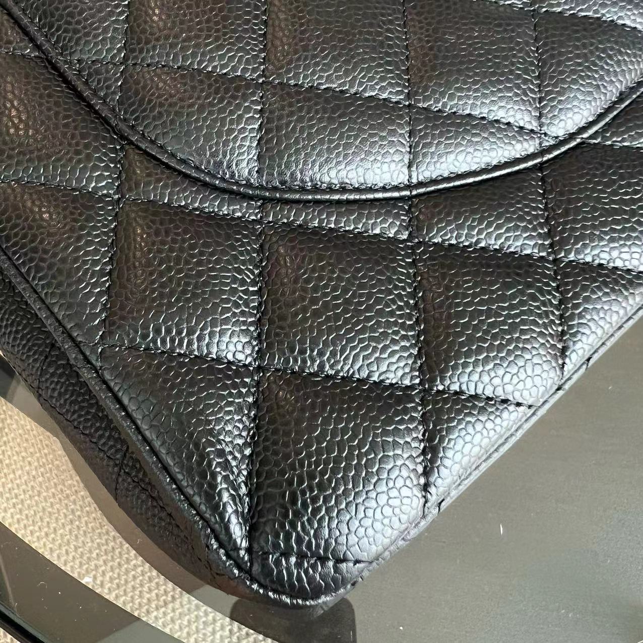 Caviar Maxi Double Flap Classic Flap 34CM Quilted Grained Calfskin Black Silver Hardware Series 14