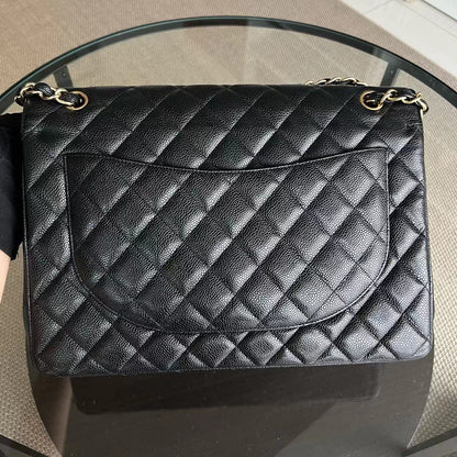 Caviar Maxi Double Flap Classic Flap Quilted Calfskin Black GHW No 14