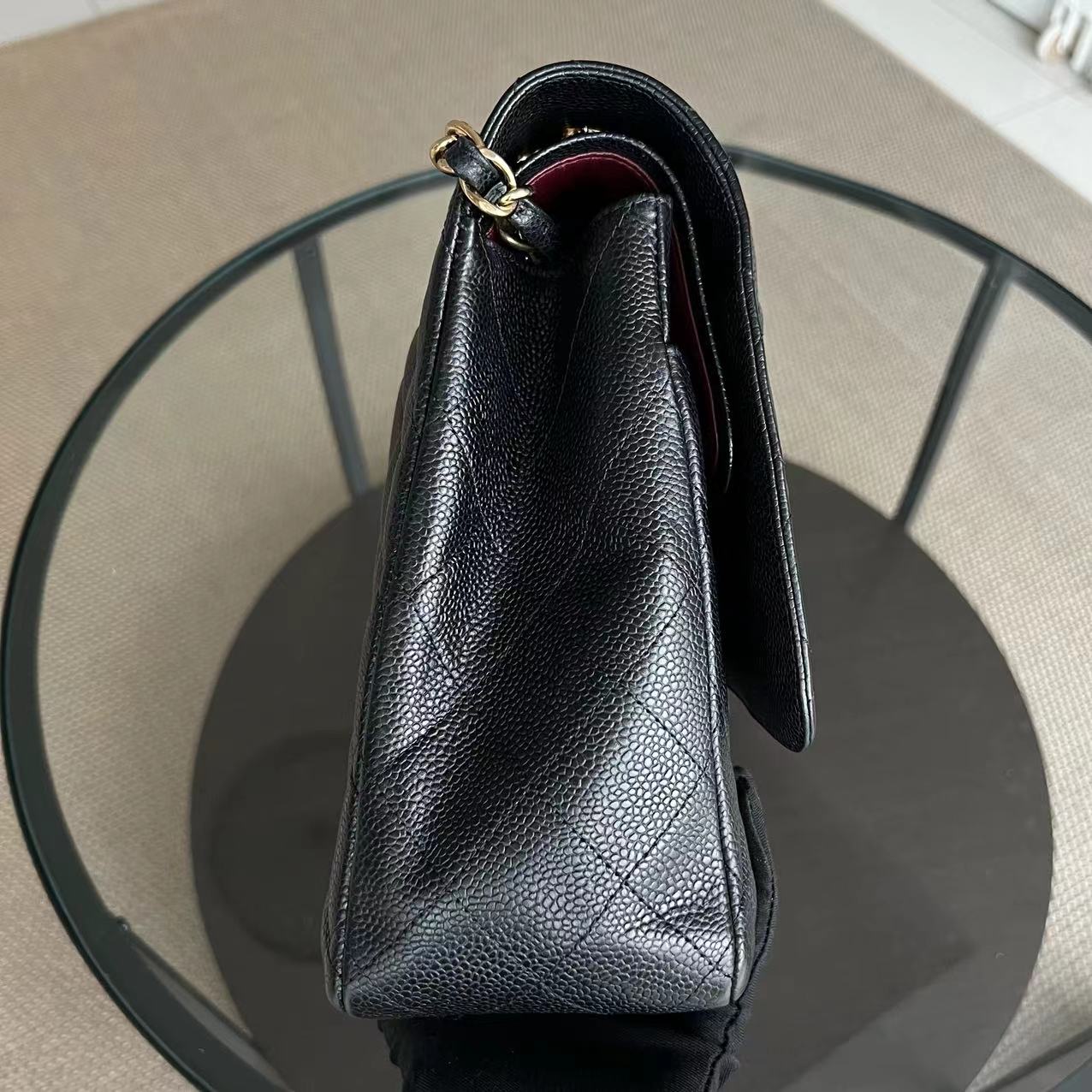 Caviar Maxi Double Flap Classic Flap Quilted Calfskin Black GHW No 14