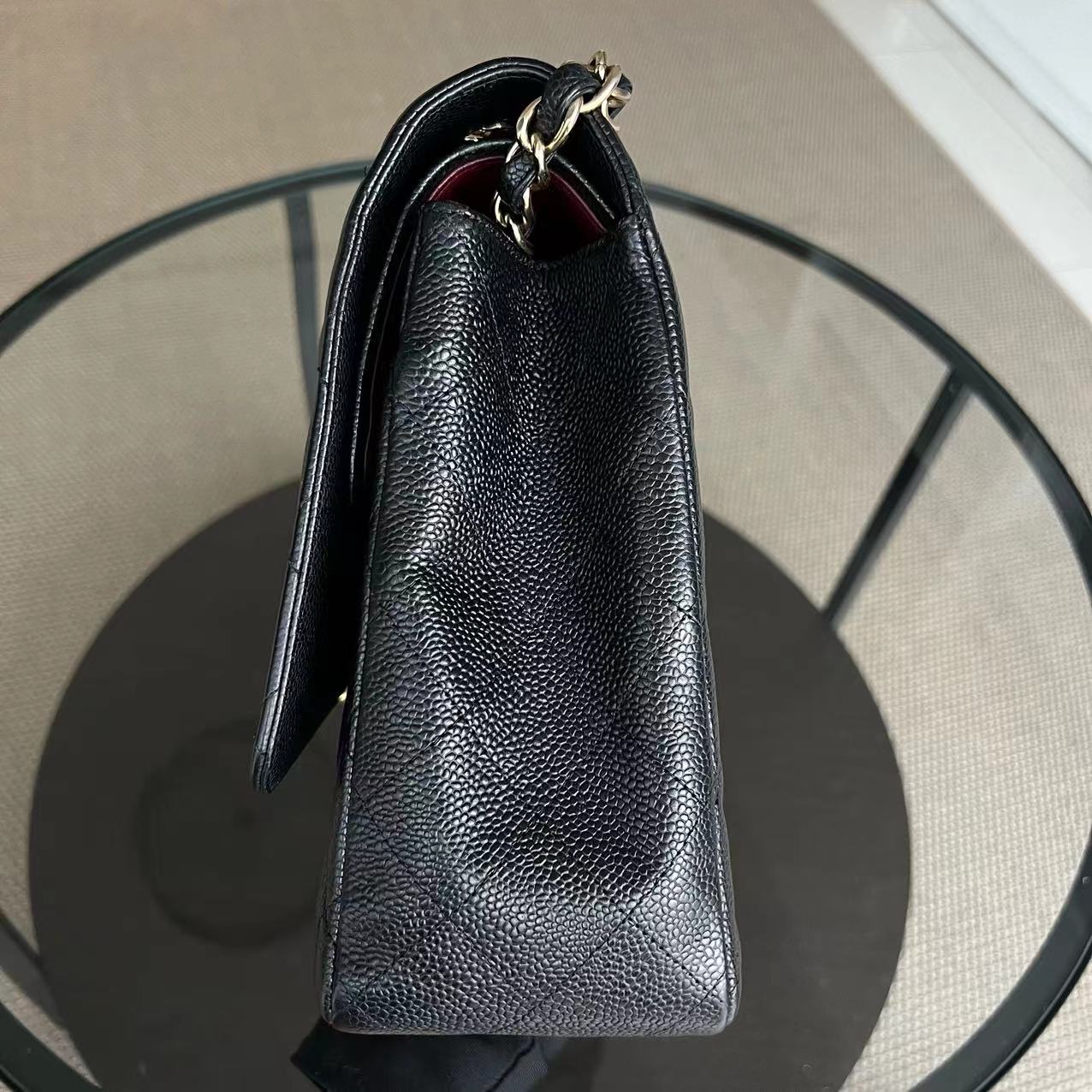 Caviar Maxi Double Flap Classic Flap Quilted Calfskin Black GHW No 14