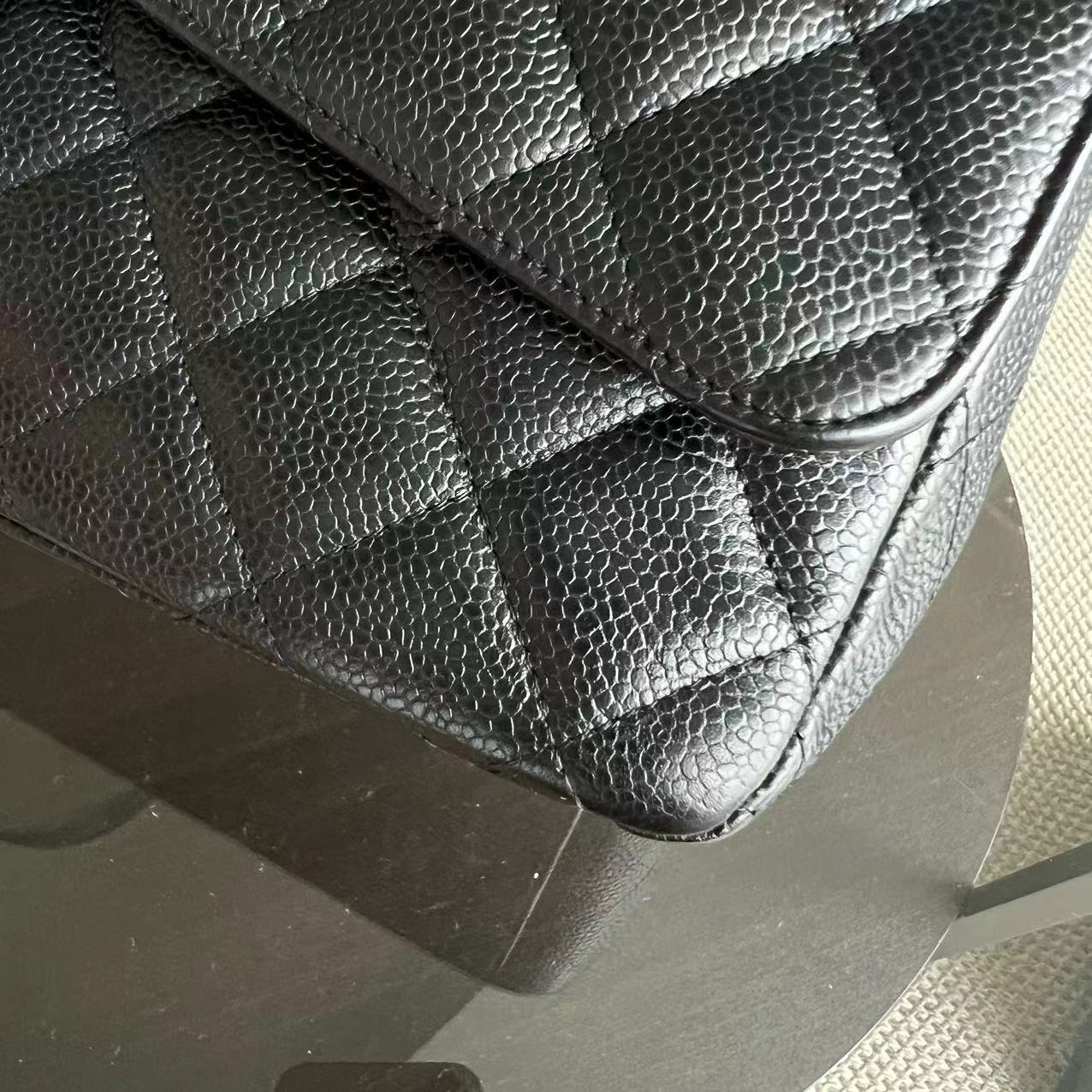 Caviar Maxi Double Flap Classic Flap Quilted Calfskin Black GHW No 14