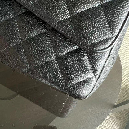 Caviar Maxi Double Flap Classic Flap Quilted Calfskin Black GHW No 14