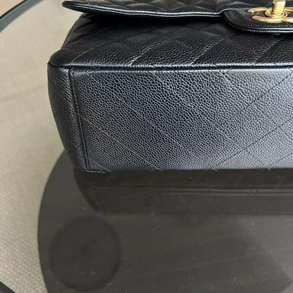 Caviar Maxi Double Flap Classic Flap Quilted Calfskin Black GHW No 14