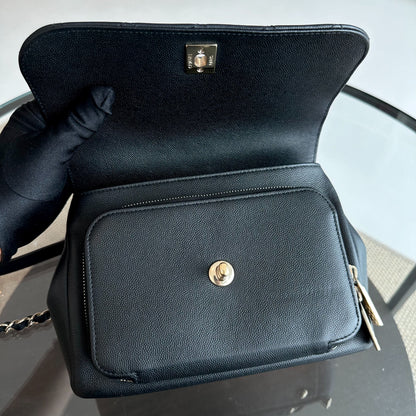 Caviar Medium 23CM Business Affinity Quilted Calfskin Black GHW No 27