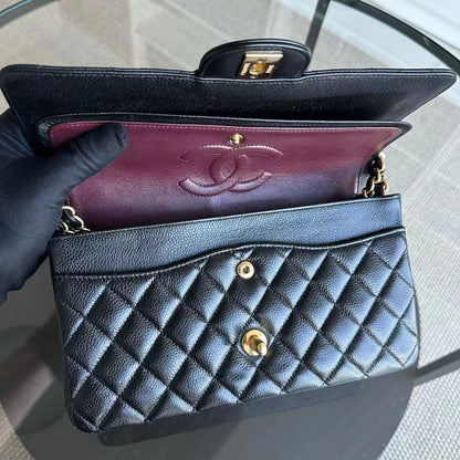 Caviar Double Flap 25CM Quilted Calfskin Black GHW No 24