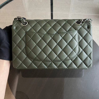 Caviar Double Flap 25CM Quilted Calfskin Green GHW No 14