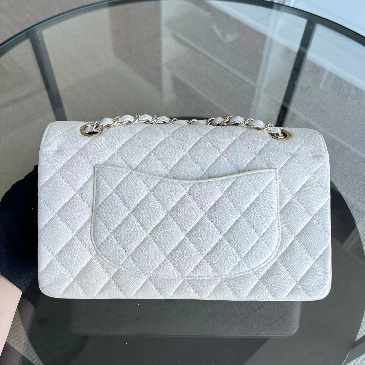 Caviar Double Flap 25CM Quilted Calfskin White GHW No 23