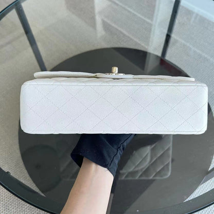 Caviar Double Flap 25CM Quilted Calfskin White GHW No 23
